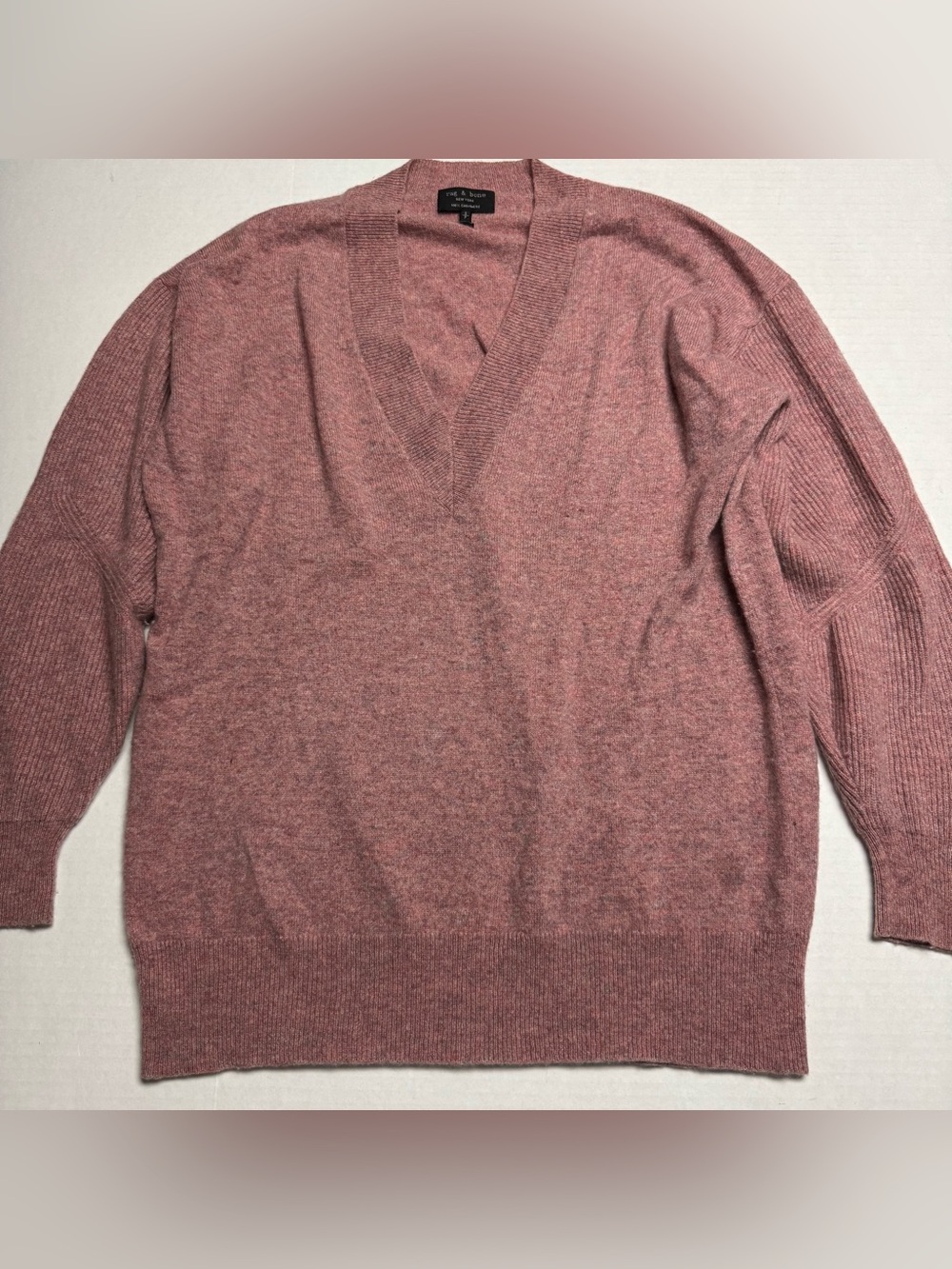 rag & bone 100% Cashmere V-Neck Tunic Sweater In Dusty Rose Relaxed Fit Size: S